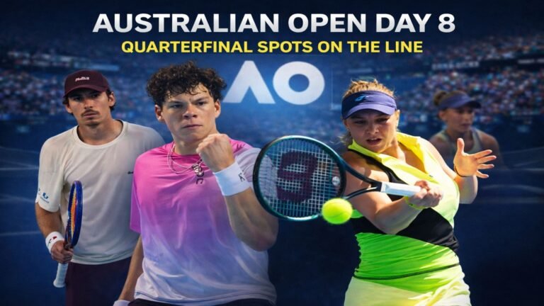 AI generated image showing tennis players competing at the Australian Open during Day 8