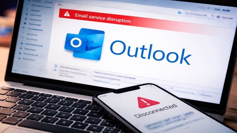 AI generated image showing email service disruption affecting Outlook users