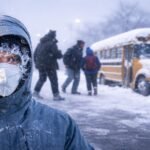 AI generated image showing people enduring extreme cold during a severe winter weather event
