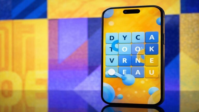 AI generated image showing a colorful word puzzle game displayed on a smartphone