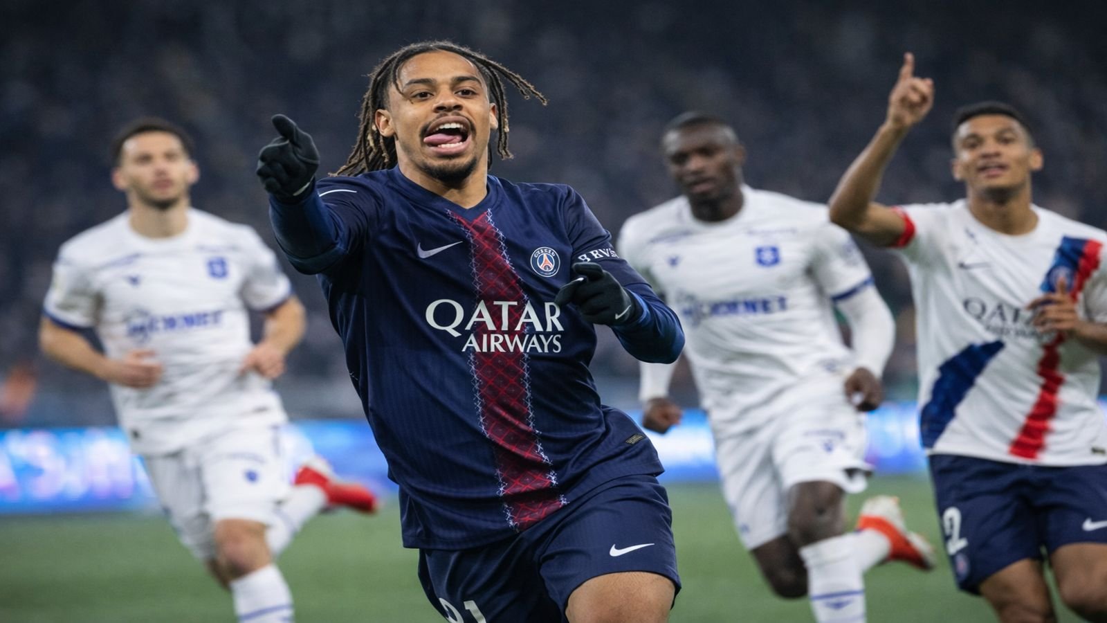 AI generated image showing PSG player celebrating during a Ligue 1 match