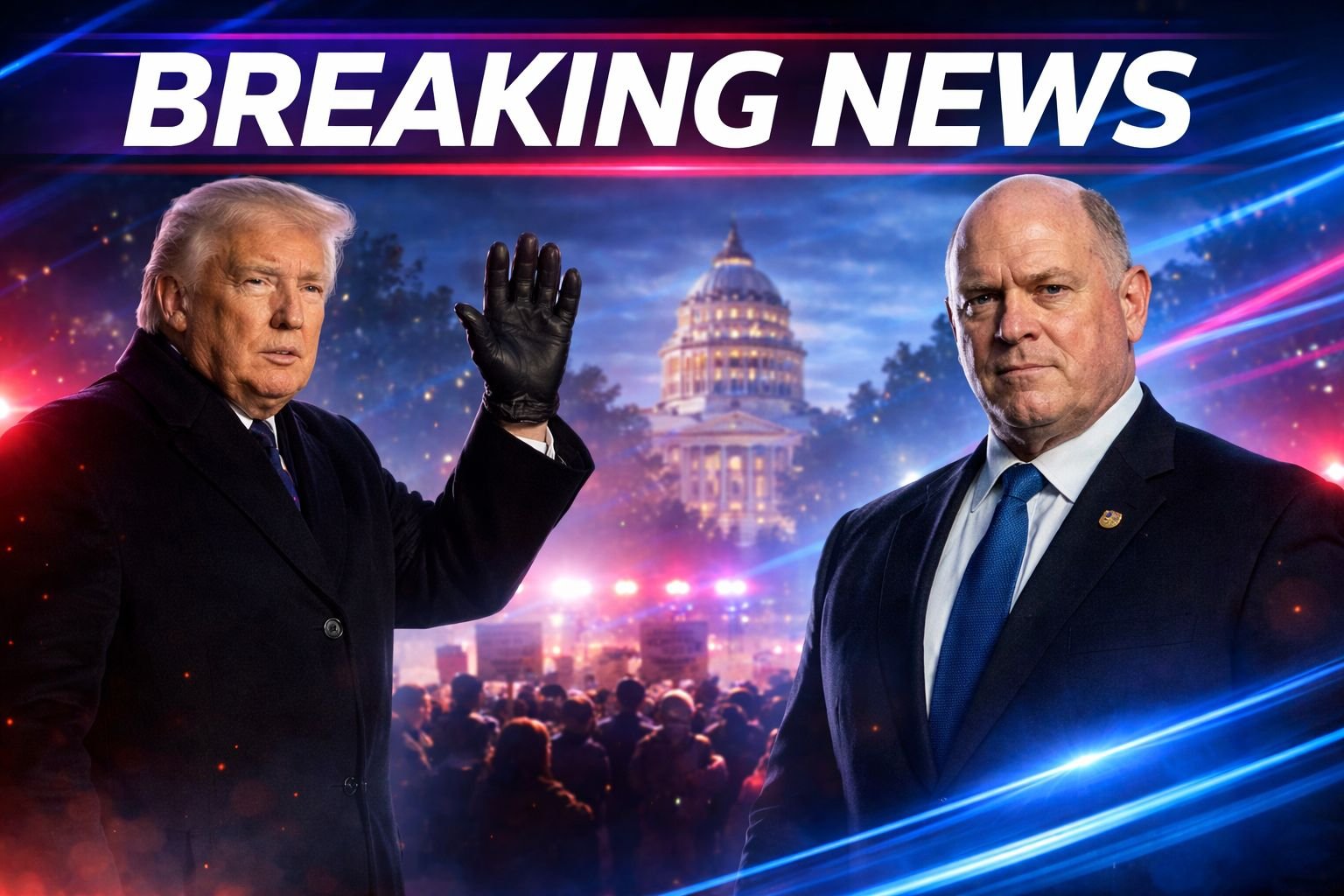 AI generated image showing a breaking news scene related to federal immigration enforcement and government response