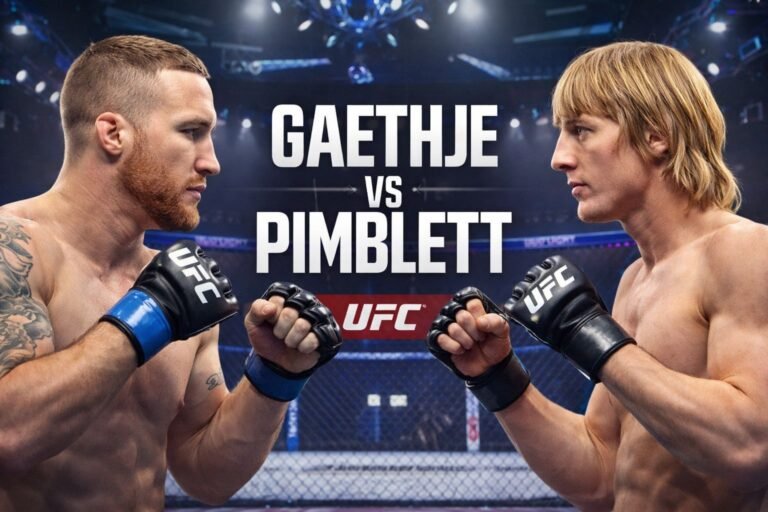 AI generated image showing UFC fighters in fighting stance inside the octagon